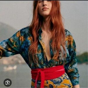 Max Shirt - Sézane x Inoui Editions - NWT, Blue Floral - Cotton and Silk